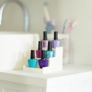 1/4 finished miniature nail polish stand with 6 nail polish, miniature  nail polish set, dollhouse manicure, minifee accessories
