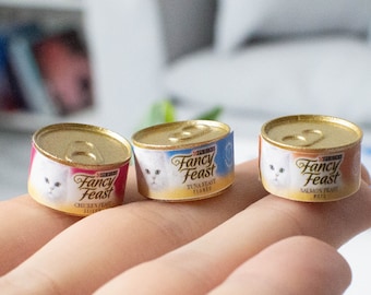 1:4 or 1/6, Miniature cat food cans, set of 3, BJD cat accessories, doll accessories,  Roombox, diorama accessories