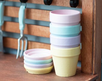 1/4, 1/6 miniature 4 pc flower pots, miniature potting, miniature gardening, dollhouse gardening, seed tray , dollhouse accessories