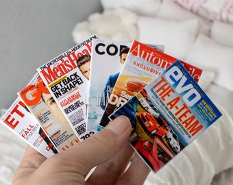 6 pc 1/4 miniature mens magazine, miniature magazine, dollhouse magazine, miniature office, dollhouse decoration, dollhouse prop