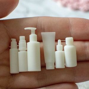 1/4 or 1/6 , Unfinished bottle and lotion set 6 pc,  miniature bathroom set, miniature make up, dollhouse bathroom, doll accessories