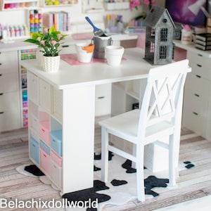 1/4, miniature craft room desk, miniature crafting table, dollhouse craft room, miniature furniture, BJD,  Roombox, diorama dollhouse