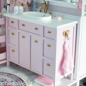 1:4 Miniatur Badezimmer Waschtischunterschrank mit Waschbecken und Wasserhahn, Puppenhaus Waschtisch, 1/4, MSD, Minifee, BJD, Roombox, Diorama