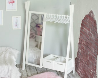 1:6 Miniature clothing rack, doll wardrobe, 10 hangers, BJD, MSD, doll furniture, diorama, roombox dollhouse