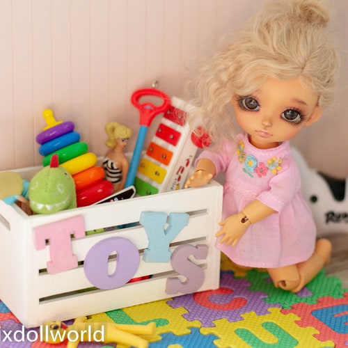 Colored chalk box 1:6 scale handmade miniature for 11"-12" size dolls 