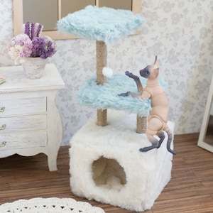 1:4 or 1/6, Miniature cat tree,  cat tree climbing scratching post, cat accessories, bjdcat elleocat evethecat , diorama accessories