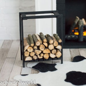 1:6, 1/4 Dollhouse accessories, miniature firewood rack, dollhouse fireplace rack, dollhouse prop