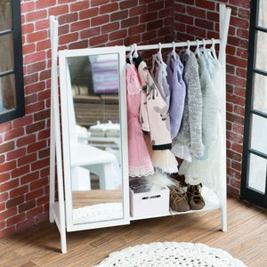1:4 Miniature clothing rack, doll wardrobe, 10 hangers, BJD, MSD, doll furniture, diorama, roombox dollhouse