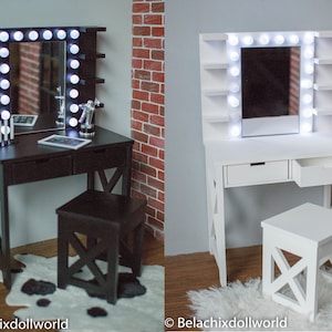 LED miniature make up table, miniature dressing table, dollhouse dressing table, BJD, MSD, doll furniture, diorama, roombox, dollhouse