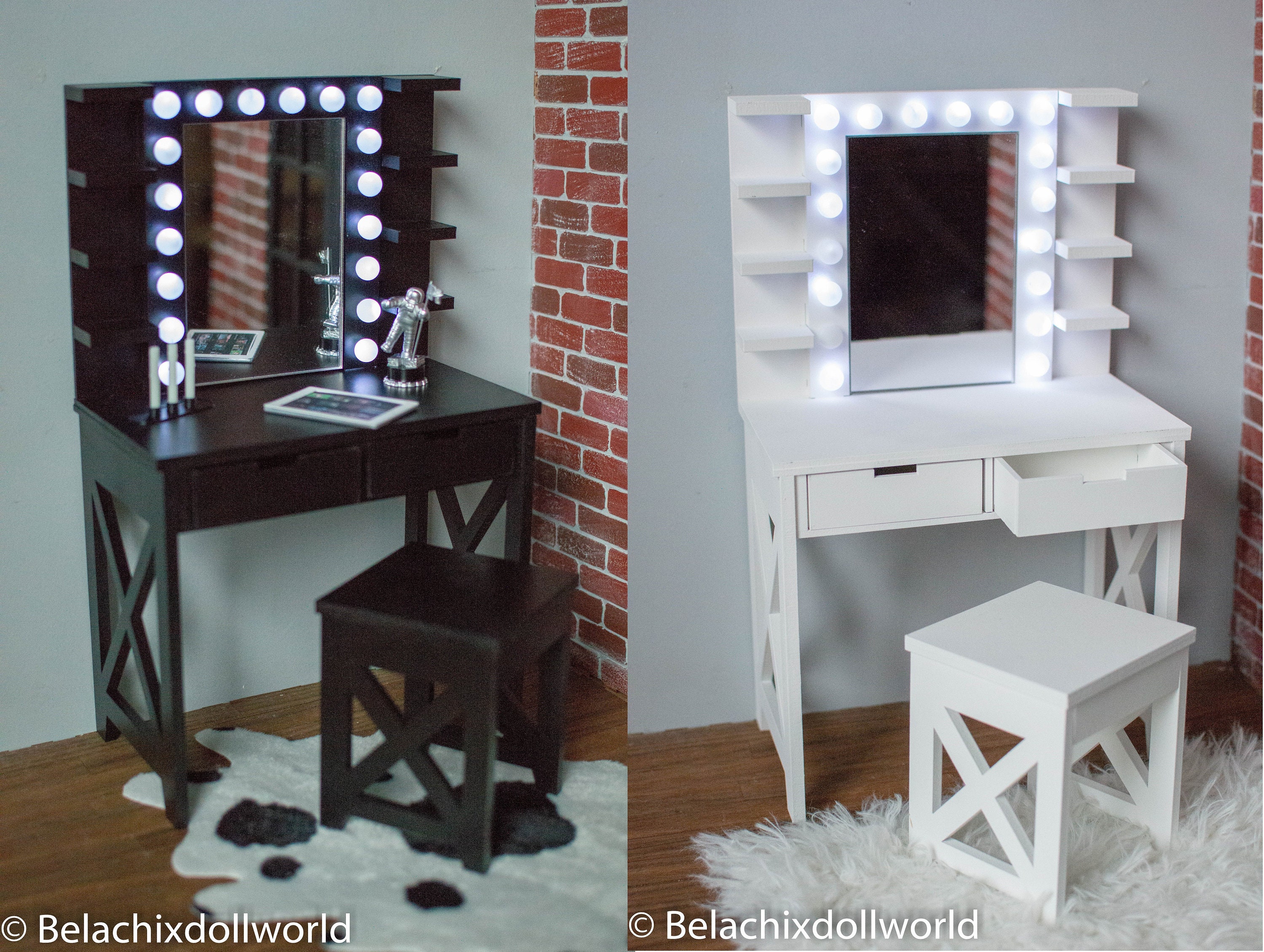 Tavolo da make up in miniatura a LED, toereio in miniatura, toereria della  casa delle bambole, BJD, MSD, mobili per bambole, diorama, scatola della  stanza, casa delle bambole -  Italia