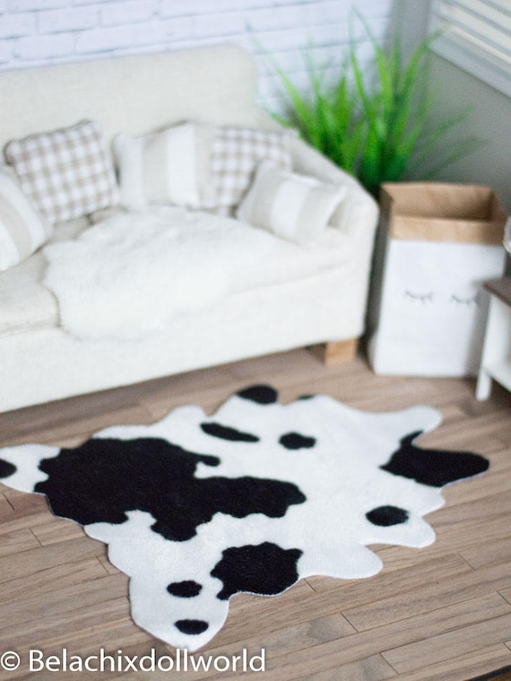 Miniature cow hide, cow hide rug, miniature rug, dollhouse rug, diorama, roombox, dollhouse accessories, prop dollhouse