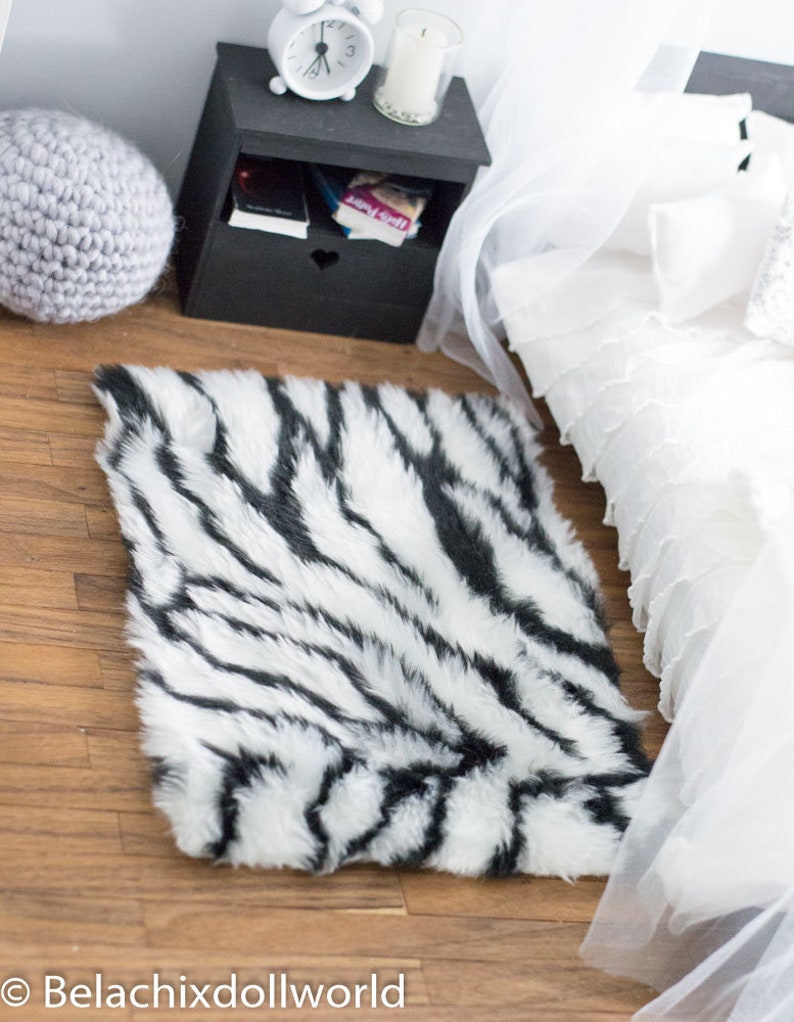 Miniature zebra rug dollhouse fluffy rug rug dollhouse rug Etsy