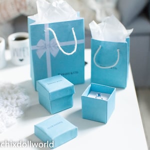 1: 4 und 1/3, Miniatur Tiffany-Ring-Box, Miniatur-Tiffany-Tasche, Miniatur-Verlobungsring, Puppenring, benutzerdefinierte Ring, Hochzeitsantrag