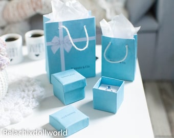 1:4 and 1/3 ,miniature Tiffany Ring Box, Miniature Tiffany Bag