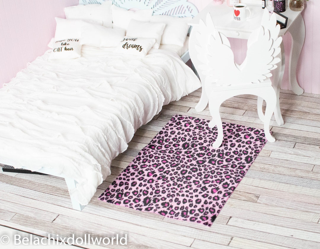 Miniature Pink Leopard Rug, Dollhouse Fluffy Rug Rug, Dollhouse Rug