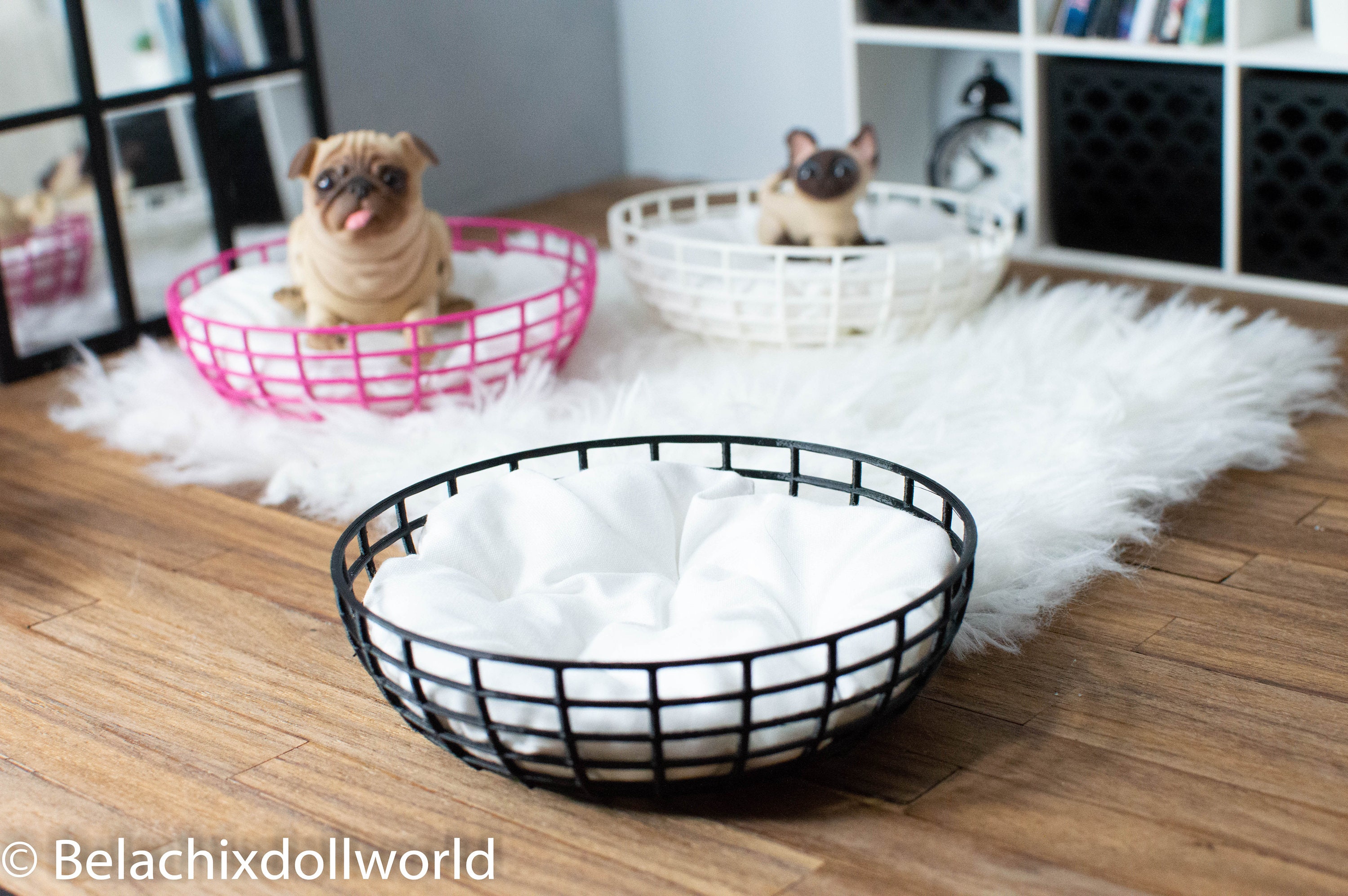 Doll Furniture Dollhouse Cat Dog Bed Wire Metal Off White4939