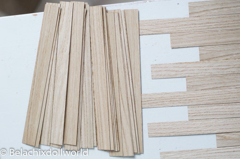 Dollhouse Miniature Parquet Wood Flooring Two Toned Paper Card Stock Glossy 1:12 
