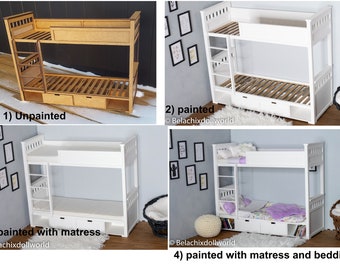 Ausi – Lit Superposé Miniature En Bois, Blanc, échelle 1:12, Pour Maison De Poupée Et Photo