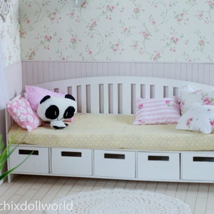 Dollhouse bed, 1/4, miniature daybed, with boxes, BJD, MSD, miniature furniture, diorama, roombox dollhouse