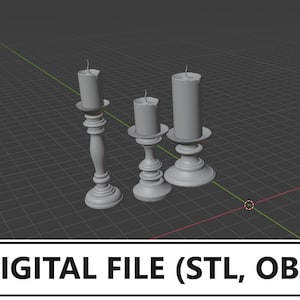 STL, OBJ, File ONLY, 1/4 Dollhouse Miniature, Digital file,  miniature candle,  Miniature candle holders dollhouse accessories