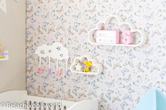 miniature wall cloud shelf set of 2 , 1/4 , 1/6, miniature shelf, miniature bookshelf, dollhouse shelf, BJD, lati yellow,  furniture