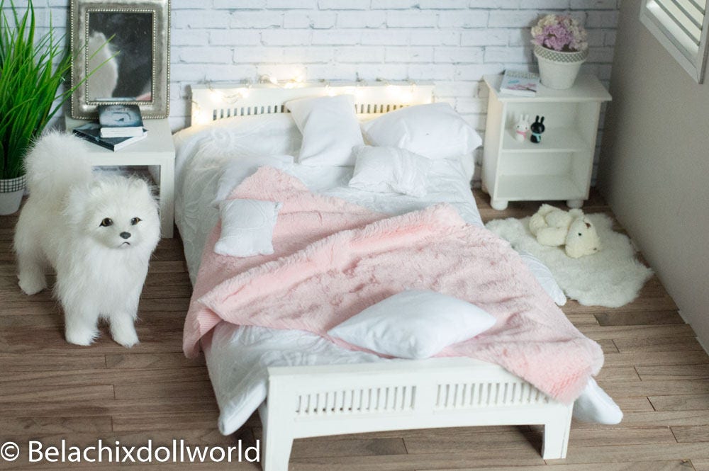 ドールハウスベッド、ミニチュアベッド、1/4、BJD、MSD、ミニフィー
