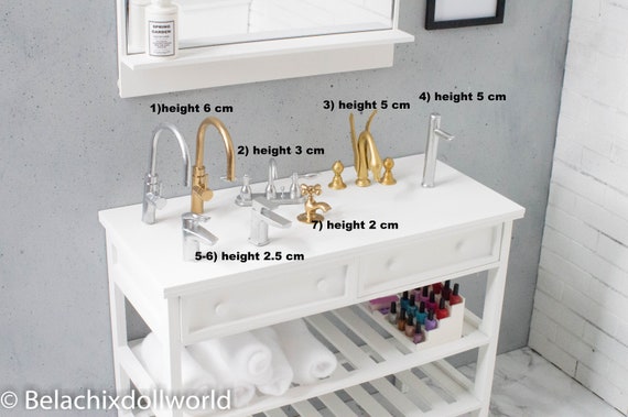 Évier Miniature En Céramique 1:12 Pour Maison De Poupée – Lavabo Salle De Bain Ou Cuisine, Finition Lisse, Détail Robinet