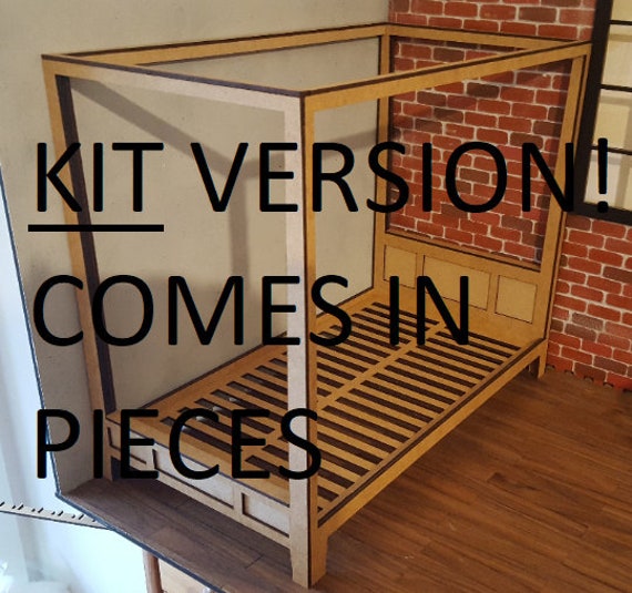 1/4 Canopy bed Kit, Dollhouse canopy bed, miniature bed, optional bedding, 1/4, BJD, MSD, minifee, MNF, doll furniture, diorama