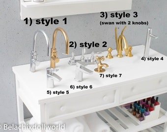 miniature faucet, dollhouse sink faucet, miniature sink faucet, miniature bathroom, 1/4, MSD, minifee, BJD,  Roombox, diorama dollhouse