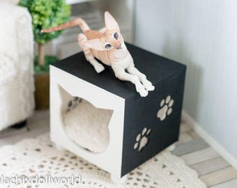 1:4 or 1/6, Cat hideout, doll cat, bjd pet, BJD,  6cm cat, cat tree, cat hideout, cat nest, cat accessories