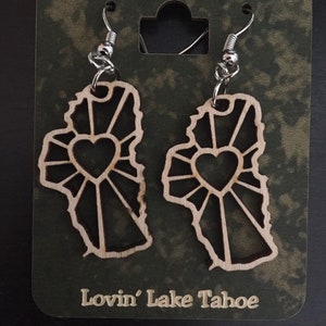 Lake Tahoe Earrings - wooden- Love Radiates in Tahoe