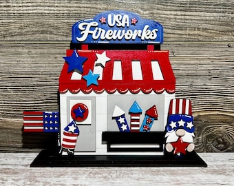 Patriotic Decor - 4th of July Gnome Fireworks Stand - Shelf Decor - 4th of July Decor - 4th of July Gnome - Independence Day Decor