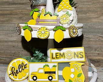 Lemon Tiered Tray Decor - Lemon Kitchen Decor - Farmhouse Lemon Tiered Tray Decor - Handmade Tray Decor - Lemonade Tiered Tray Decor