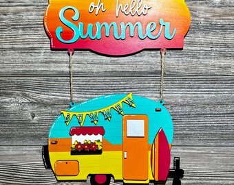 Welcome Summer Camper Door Hanger - Summer Hanging Door Sign - Summer Camper Sign - Welcome Summer - Summer Patio Decor