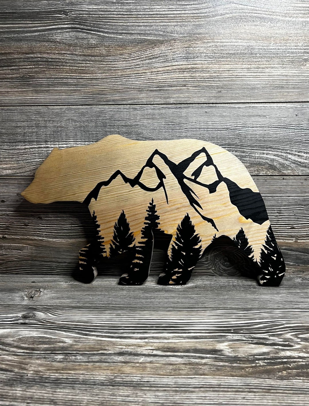 Wooden Bear With Tree Wall Decor Rustic Bear Decor Bear Wall Decor Bear Etsy