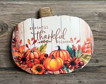 Grateful Thankful Blessed Pallet Pumpkin Wooden Sign - Thanksgiving Sign - Fall Decor - Autumn Wooden Sign - Pallet Sign