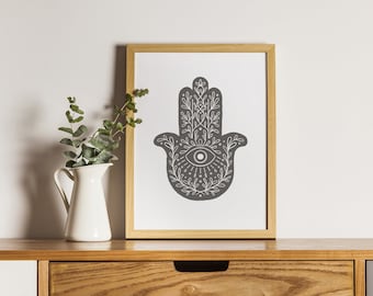 Minimal Hamsa Art Print: Evil Eye Protection Home Decor (Digital Print)