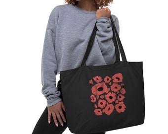 The Red Anemone Coronaria Flower Print Large organic tote bag, National Flower of Israel Print Tote, Calanit Flowers Printed Handbag