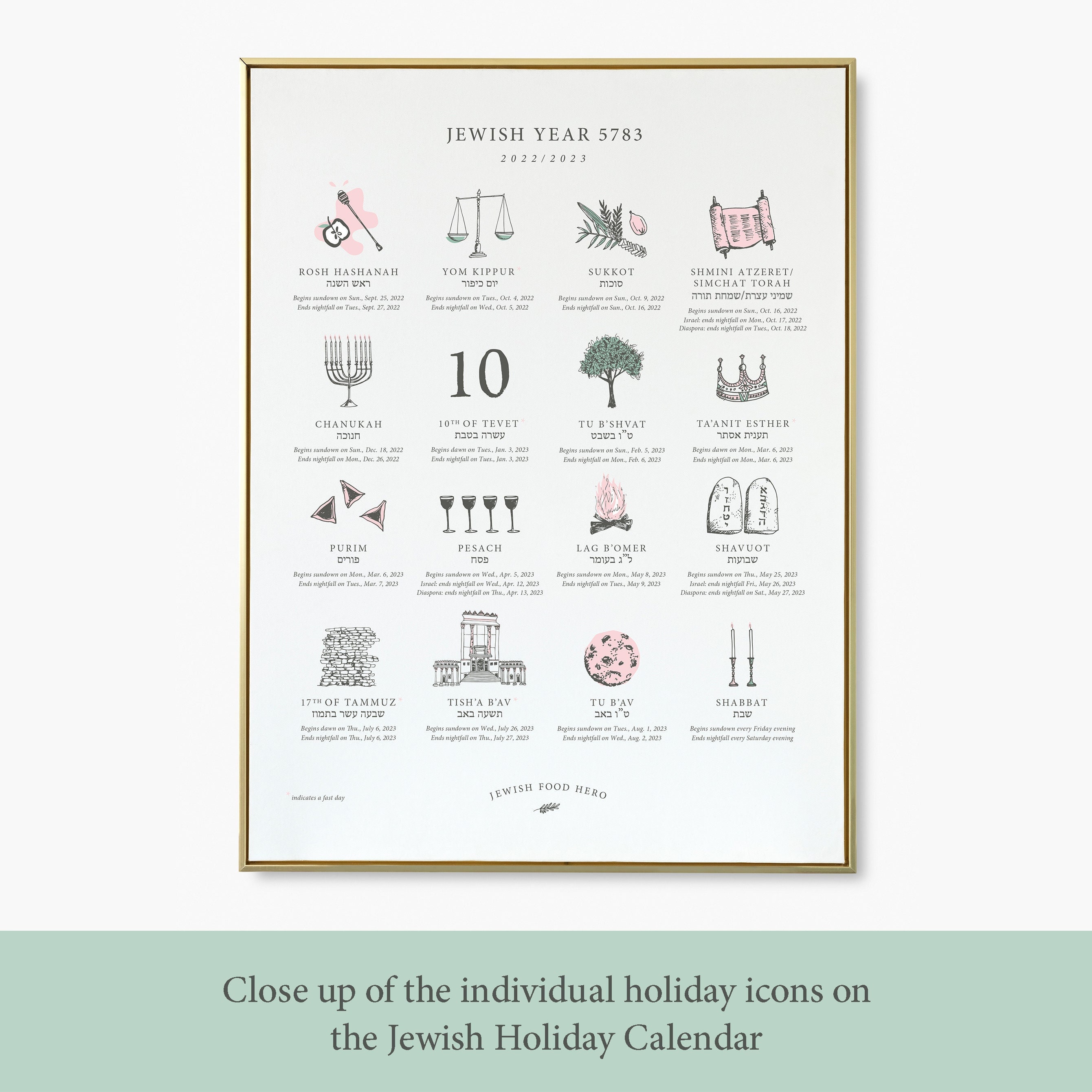 Jewish Wall Art Judaica Holiday Calendar Planner 2022-2023 - Etsy Sweden