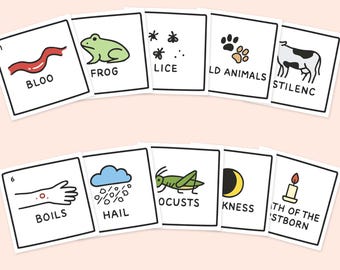 10 Cartões Ilustrados das Pragas do Egito – Seder de Páscoa para Imprimir (Versões Coloridas e Preto e Branco)