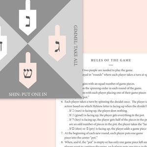 Dreidel Rules Symbols Game Guide, How to Play Hanukkah Dreidel Game Rules and Symbols on a Dreidel Illustration Art Print