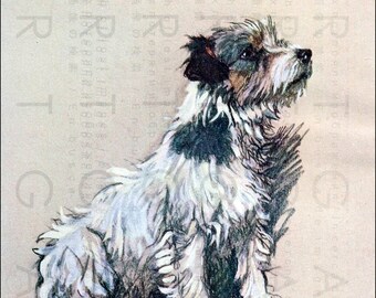 ADORABLE DOG. VINTAGE Terrier Dog Illustration. Digital Dog Download. Doggie Printable Art.