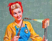 ROSIE The Riveter Rare Stunning Poster Mid Century Printable Digital Illustration ROSIE The Riveter Digital Download.