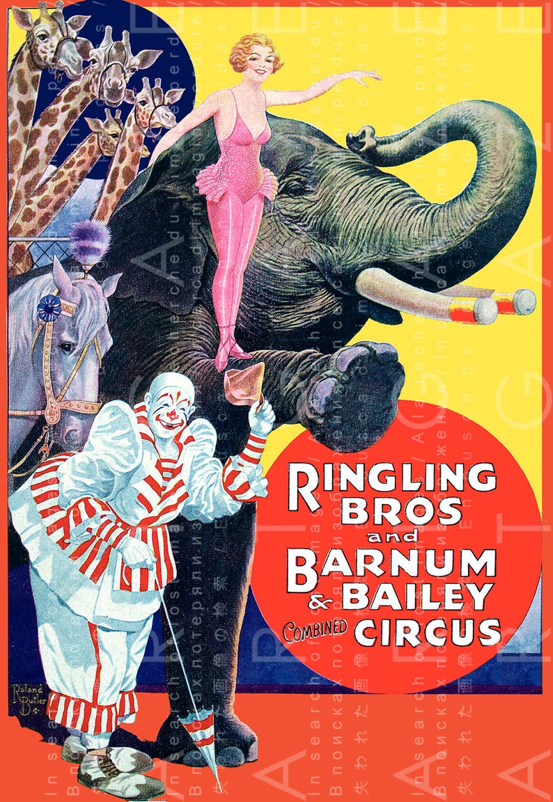 STUNNING Vintage Circus Poster. CIRCUS Print Clowns Animals Etsy