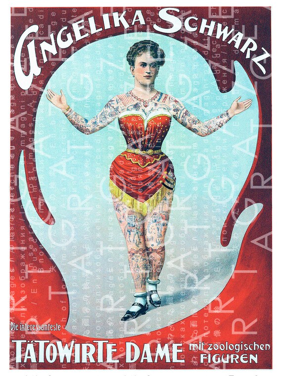 Antique Double sided Freak Show Side Show Banner Pinup Stars Pillow