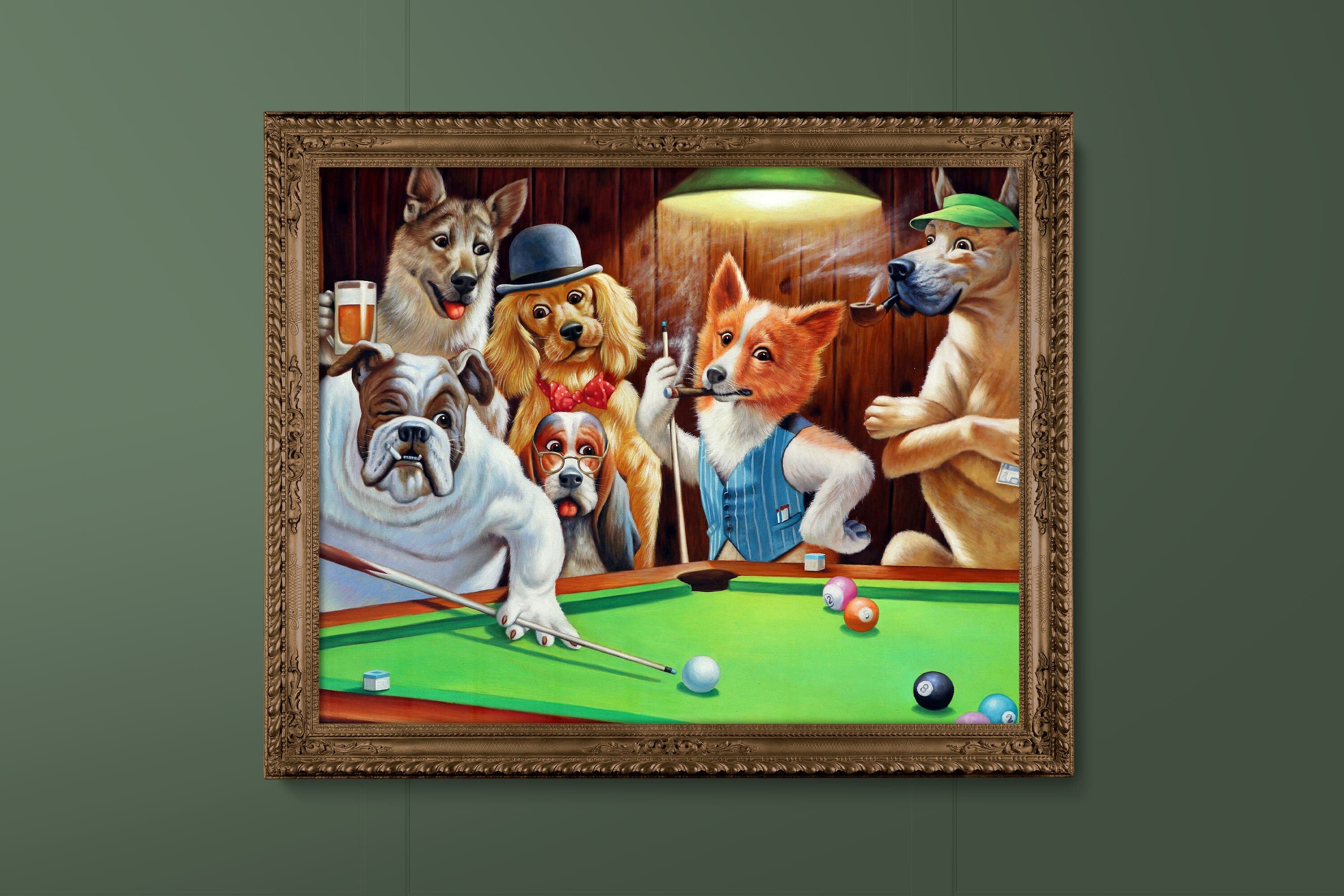 Dogs Playing Billiard PRINTABLE Wall Art Anthropomorphic Etsy