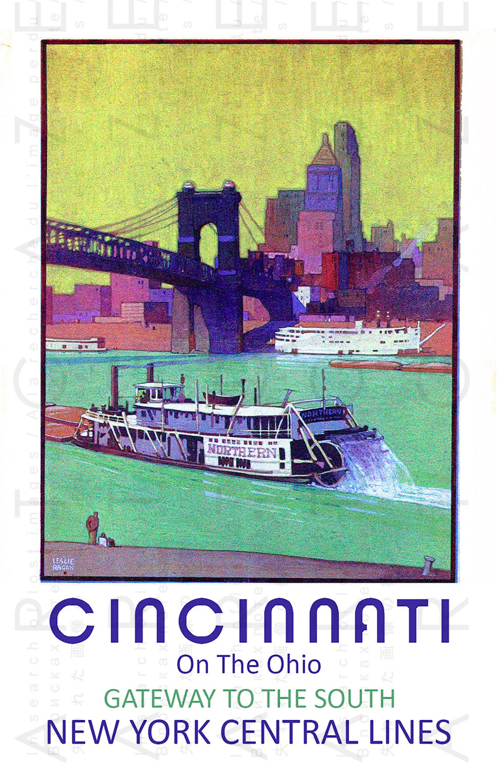 CINCINNATI Ohio Vintage Travel Poster. Art Deco Travel Print. Etsy