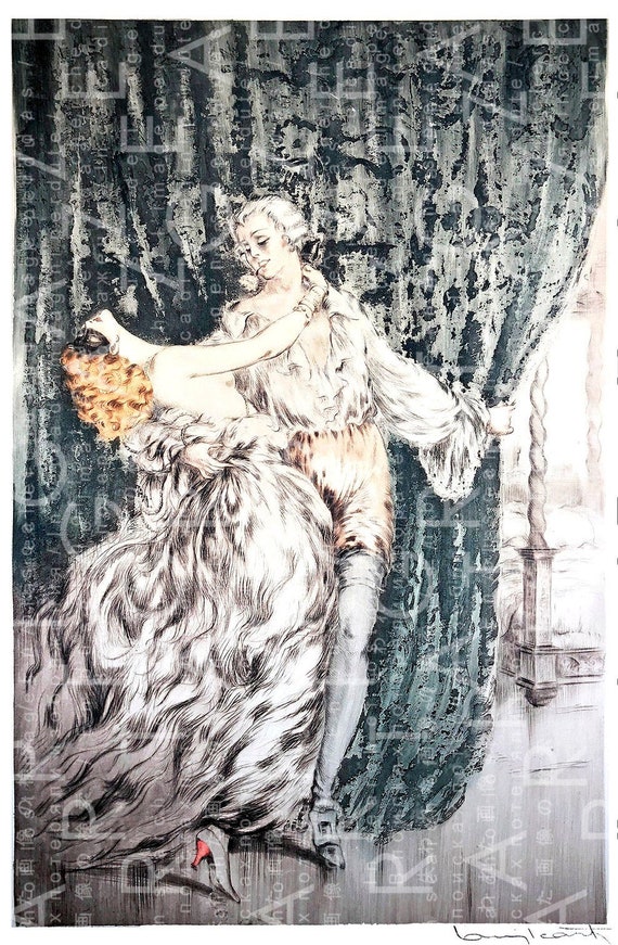 Masquerade lady wearing mask Louis ICart Art Deco 5 x 7 photo print
