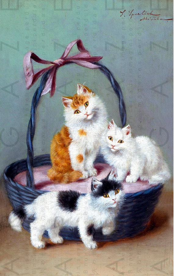Adorable Cats In A Basket Vintage Cat Print Digital Image Etsy Adorable Cats In A Basket Vintage Cat Print Digital Image Etsy