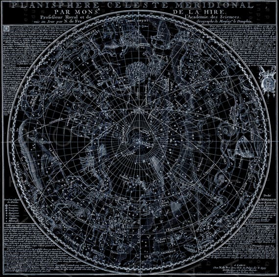 VINTAGE REPRODUCTION-CELESTIAL MAP OF CONSTELLATIONS VISIBLE FROM FRANCE,19TH C